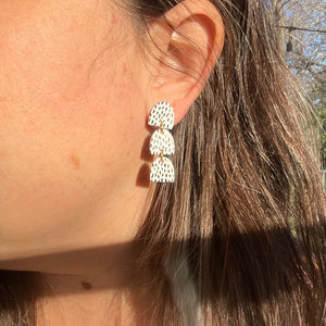 White and Black Three Tier Earrings